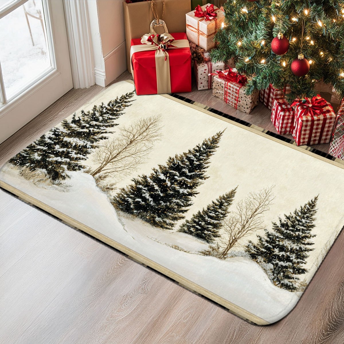 Hunting Outdoor Rug - Kış Kar Avcılık Kulübesi Çam Ağacı